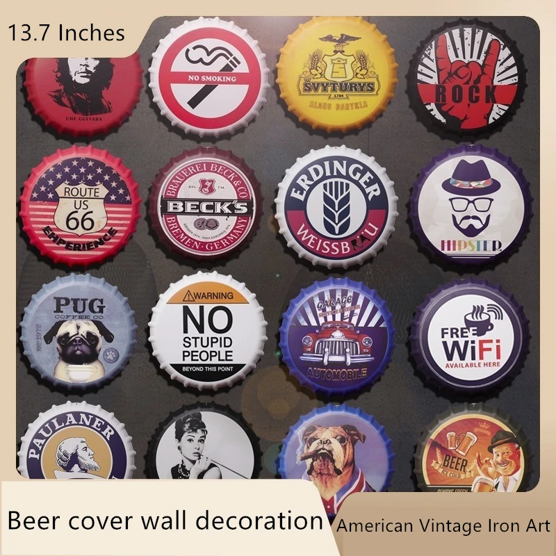 13.ภาพวาดแผ่นเหล็กตกแต่งผนังที่คลุมเบียร์อเมริกาแบบย้อนยุคที่แขวนตกแต่งผนังบาร์สไตล์อุตสาหกรรมร้านชานม
