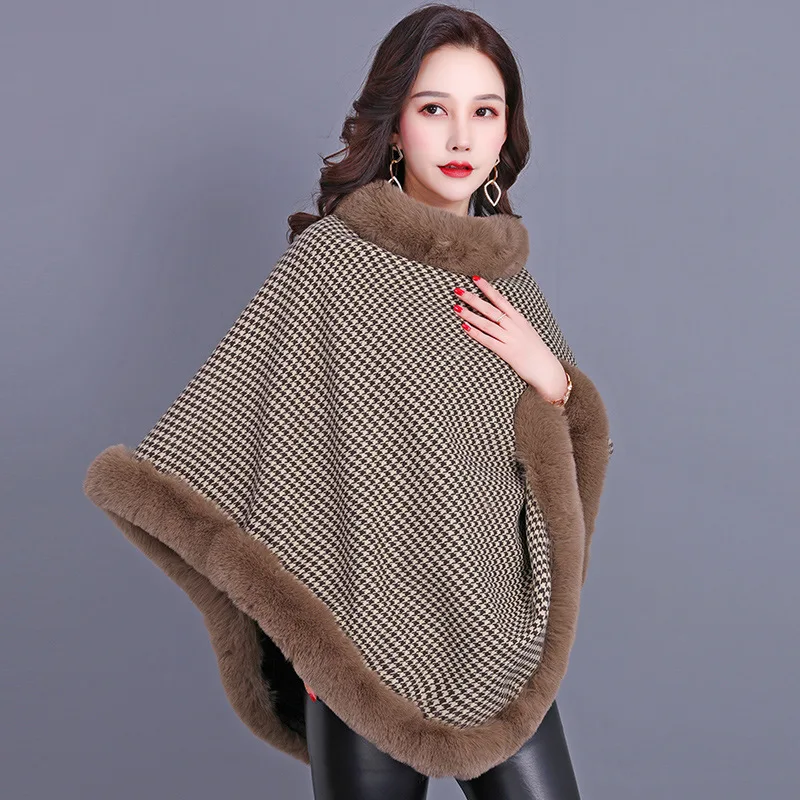 Winter New Imitation Fur Women's Coat Shawl Scarf Imitation Otter Rabbit Hair Plush Inside Ponchos Capes Black Red Cloaks