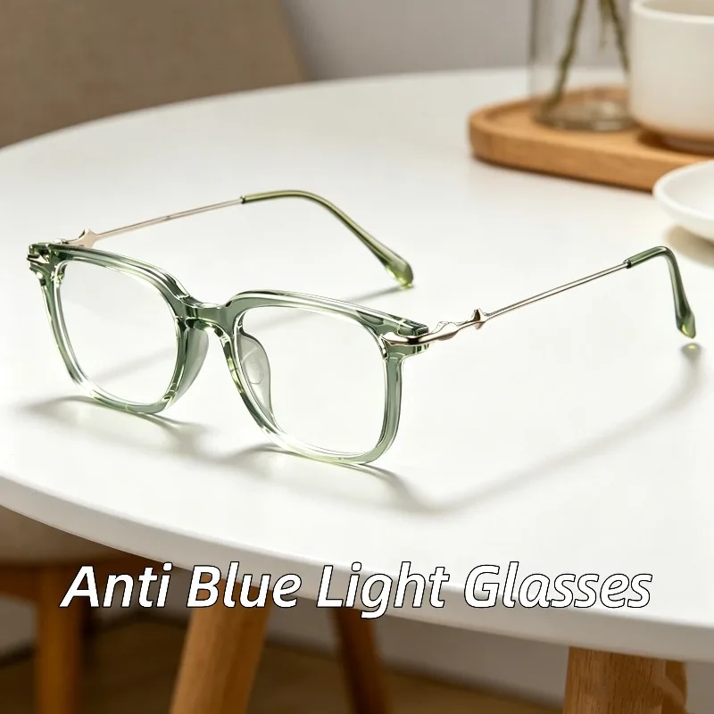 

Personalized Trendy Metal Square Frame Anti Blue Light Glasses Vintage Fashionable HD Ultra Light Eyeglasses Unisex Daily Style