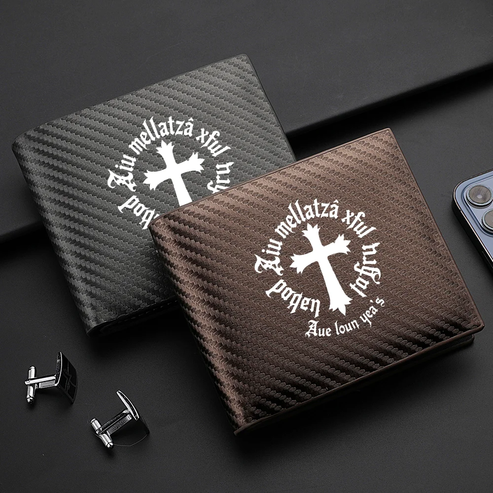 Cross Pattern Fashionable Short Wallet, Carbon Fiber Textured PU Leather Multi-Card Compartment Wallet with Coin Pocket for Men