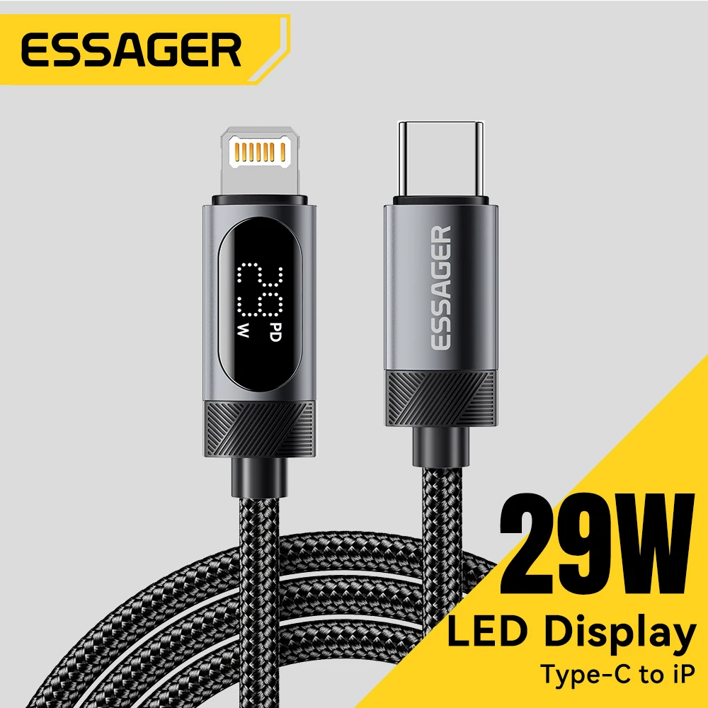 Essager Digital Dispaly USB C Cable For iPhone14 13 12 11 Pro Max PD 29W Fast Charging Type C To Lighting Cable For iPad Macbook