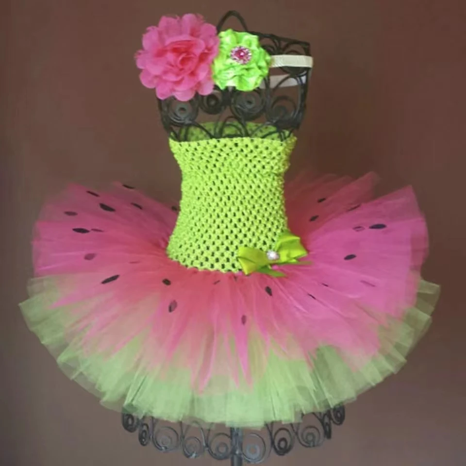 Vestido tutú de sandía fucsia verde lima con diadema para bebé, accesorio para fotografía de fiesta de 1er cumpleaños, vestido tutú, disfraz de Halloween