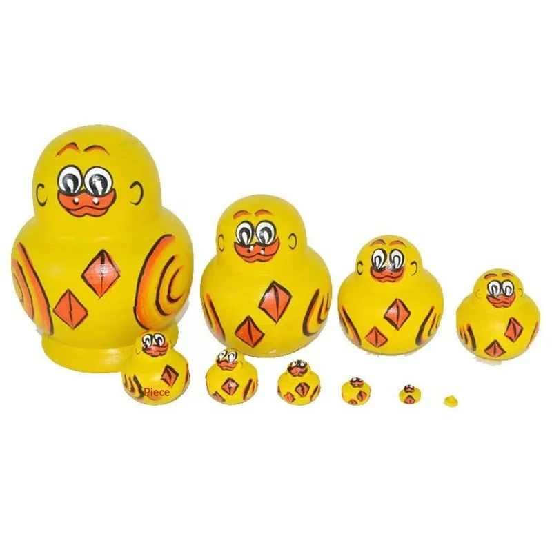 

Russian Nesting Dolls 10 Layers Yellow Duck Mini Size Air Dried Linden Wood Hand Painted Creative Home Decor Ornament