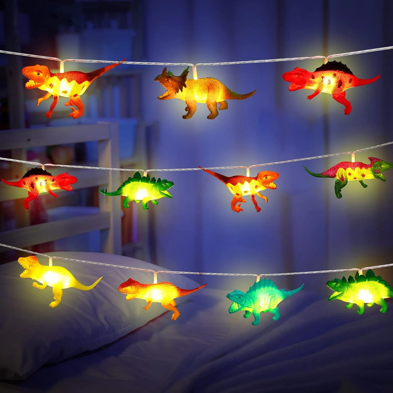 

Battery Operated LED Dinosaur String Lights for Boys' Room Decor - Fun Dinosaur Lamp for Christmas Party Supplies - Colorful Din