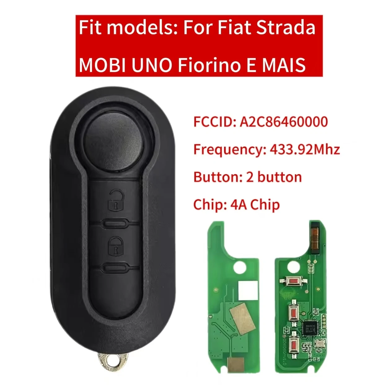 Chiave telecomando ribaltabile Jingxin 2/3 pulsanti HITAG AES 7945 4A Chip 433 Mhz A2C 86460000   Portachiavi per chiave auto Fiat Strada MOBI UNO Fiorino E MAIS