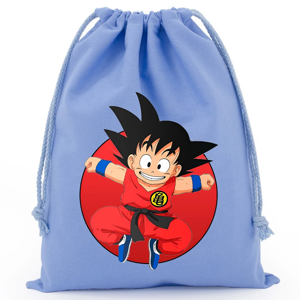 Dragons Ball Canvas Drawstring Bag Son Goku Cartoon Cute Anime Drawstring Handbag Travel Outdoor Storage Bag Child Birthday Gift