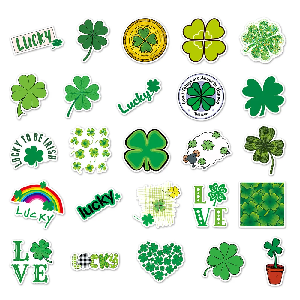 10/30/50PCS Four-leaf Clover Cartoon Lucky Plant Graffiti Waterproof Sticker Creative Trend Personality DecalSkateboardWholesale