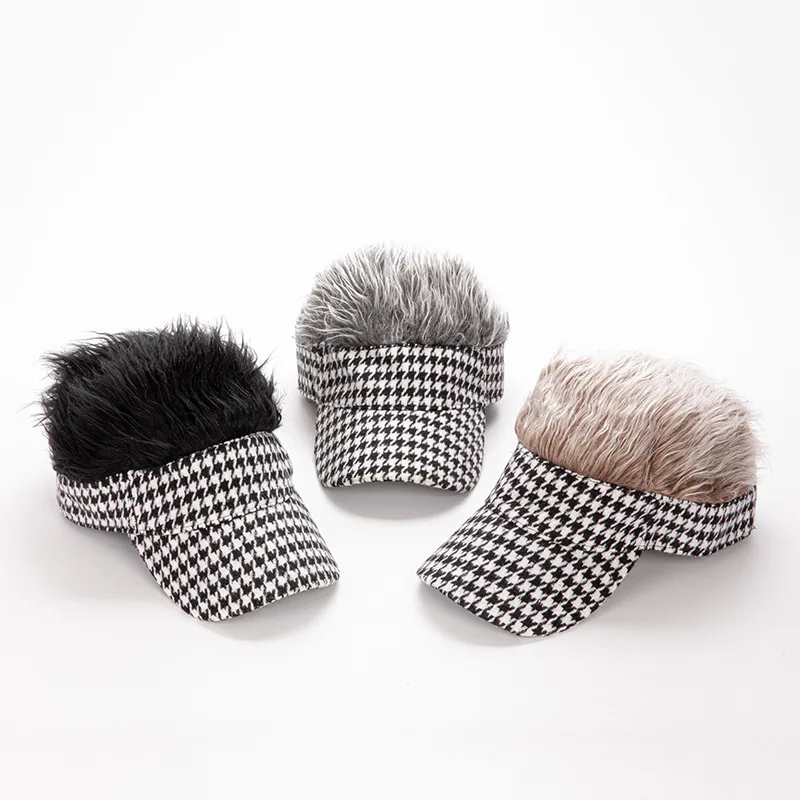 

Funny Personality Wig Baseball Cap Men's And women's Black And White Checkered Duck Cap Autumn And Winter Hair Hat Mz133