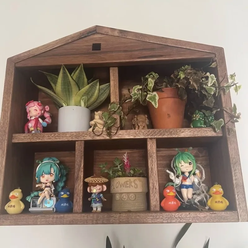 Solid Wood Wall-Mounted Storage Shelf - Multi-Functional Grid Cabinet for Kitchen/Study, Kids Room Wall Decor Organizer