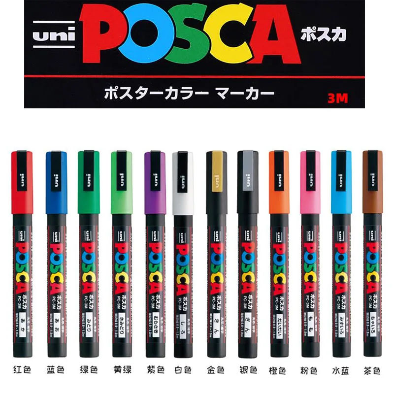 1Pc Uni Posca Paint Acrylic Markers PC-3M Plumones Permanente Fabric Marking Pen Art Supplies POP Poster Advertising Graffiti