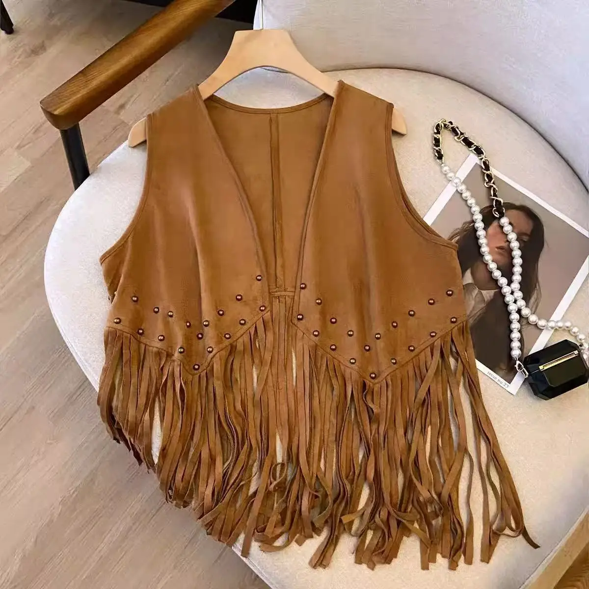 Womens Vest Rivet with Fringe Waistcoat
