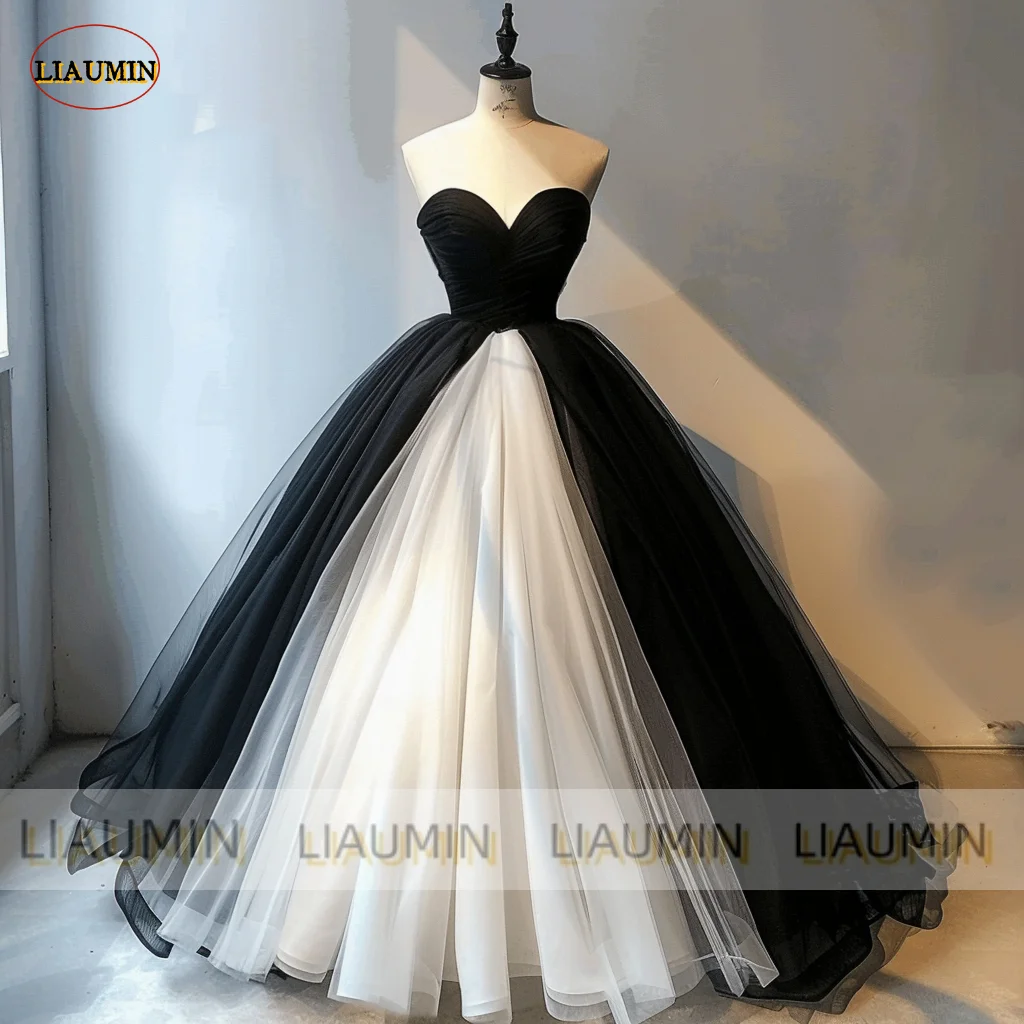 White Black Tulle Sweetheart Evening Dress Prom Gown Full Length Wedding Formal Occasion Party Lace Up Lace Up Back New A1-12.9