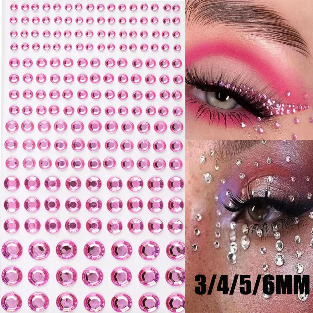 162pcs Colorful Round Face Crystal Stickers 3/4/5/6mm Mixed-Size Make Up Face Diamond Decal DIY Kawaii Shinying Face Rhinestone