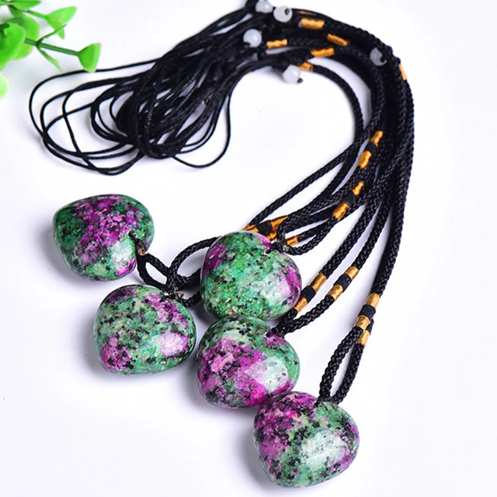 Natural Red Green Epidote Zoisite Love Heart Pendant Treasure Reiki Healing Energy Stone Meditation Necklace Jewelry Gift - Image 2