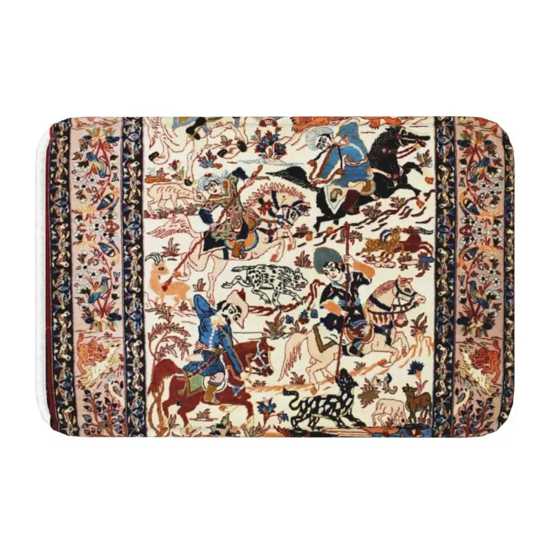 Blue Antique Persian Isfahan Silk Rug With Animals Front Floor Door Entrance Mat Tribal Ethnic Floral Bath  Doormat Carpet Rug