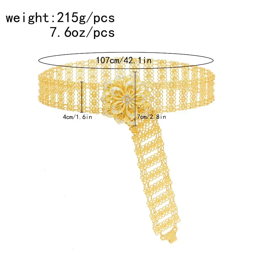 خمر المعادن العرقية نمط حزام حجر الراين مجوهرات زهرة معدنية الخصر سلسلة شرابة الجوف خارج الذهب حزام الزفاف النساء