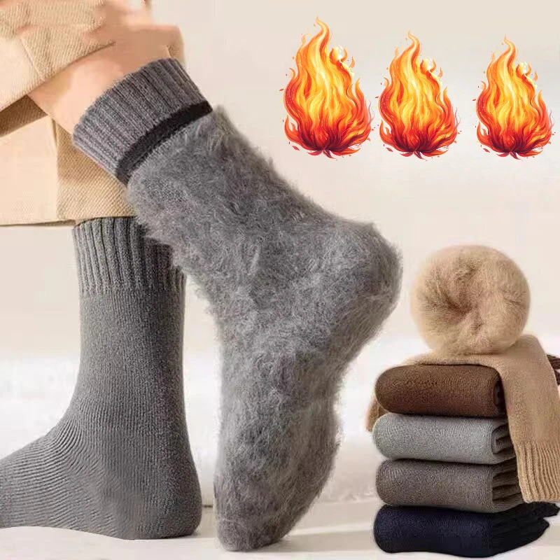 

Ультра толстые шерстяные носки для мужчин, зимние теплые теплые носки до середины икры из смеси хлопка, противохолодные напольные носки