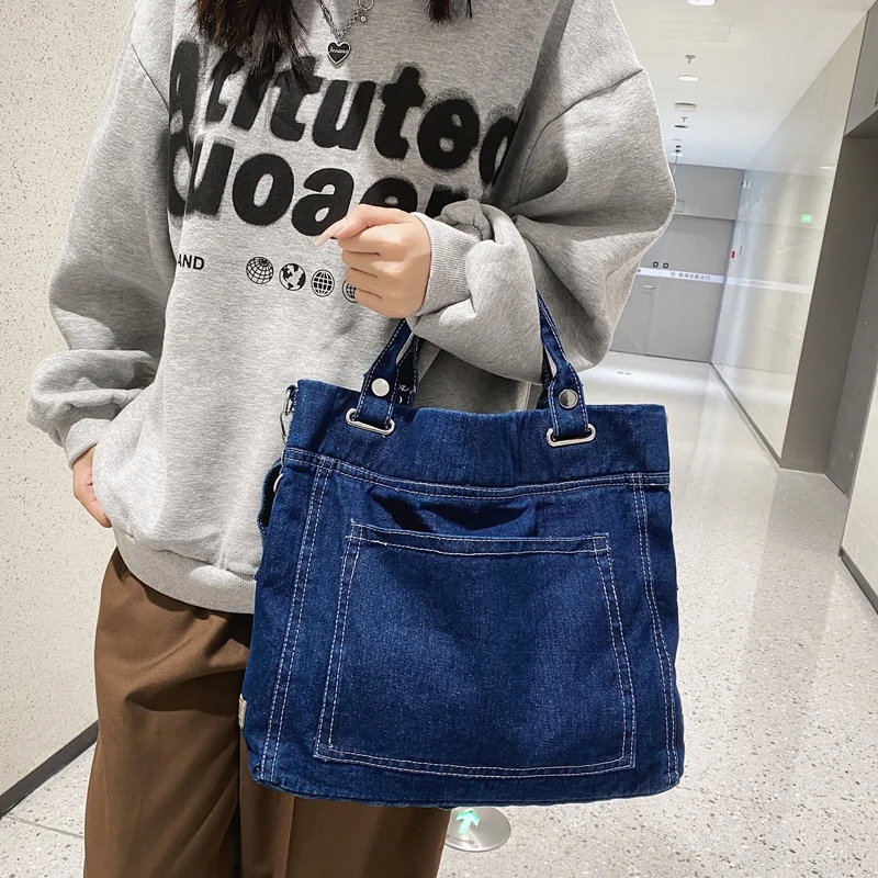 Y2K Women's Denim Bag Messenger Bags Phone Tote Handbag Zipper Satchel Jeans Shoulder Cross Bag Eco Bag Korean Shopper Pockets