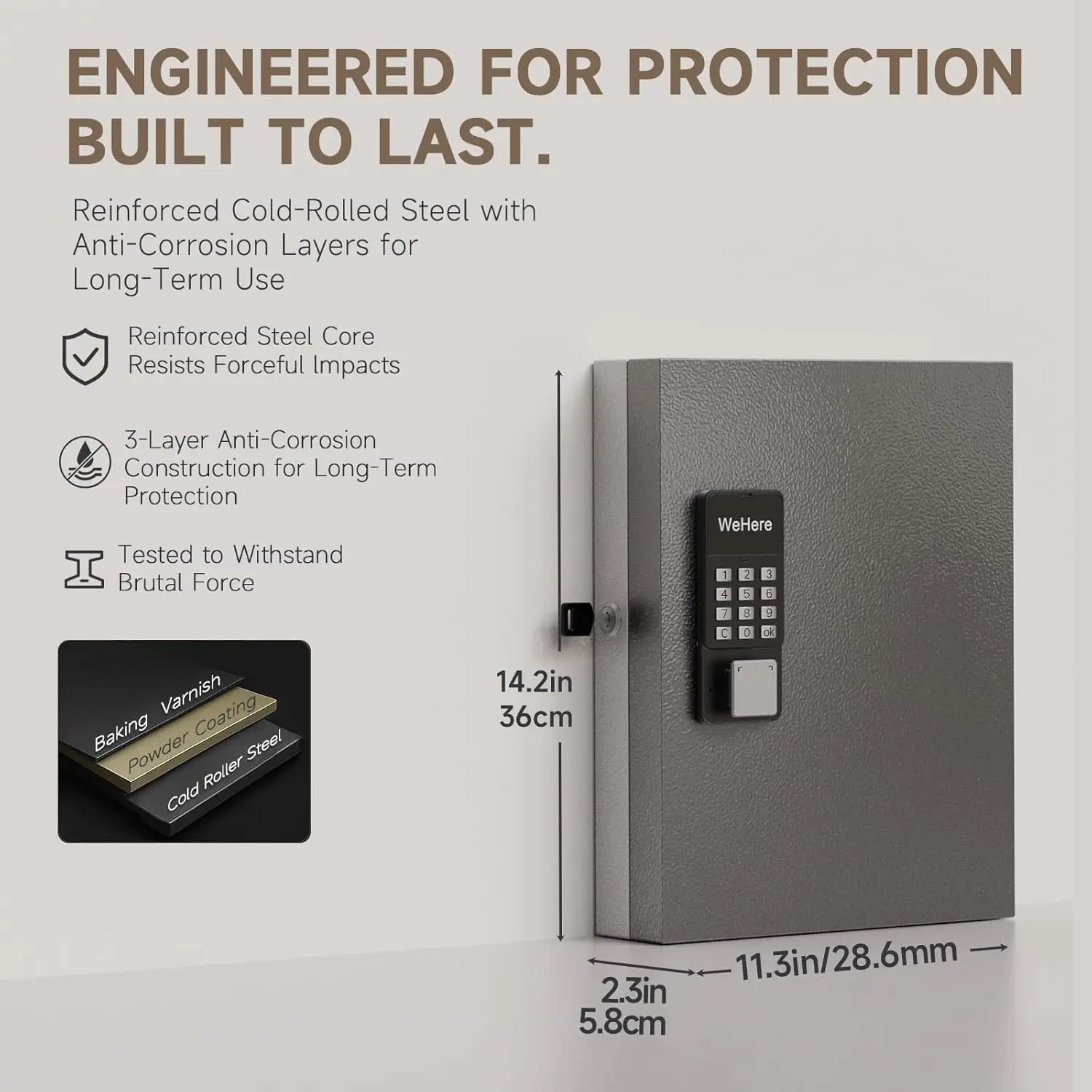 WeHere 32 Key Safe Box, Intelligent Wall Mounted Key Storage Cabinet,OTP/APP Bluetooth/fixed Code Unlocking Key Management Safe