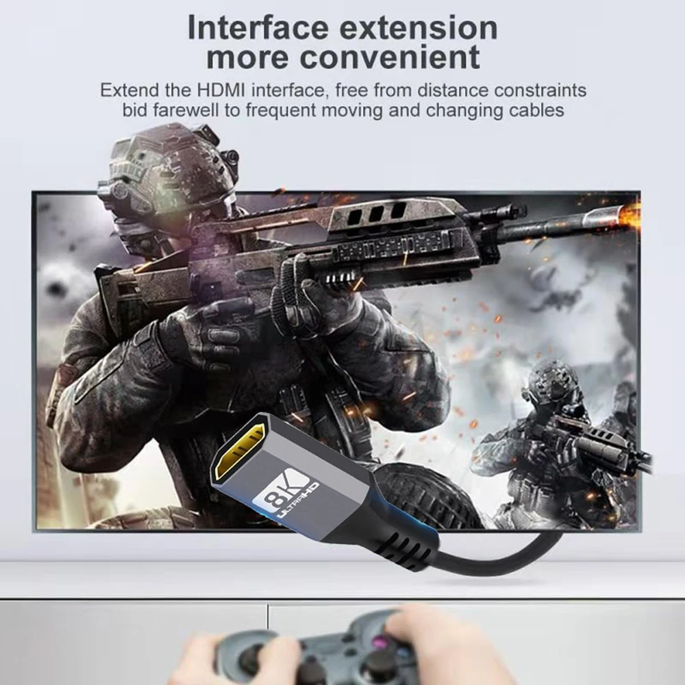 كابل توسيع HDMI 8K 4K، كابل HDMI 2.1 ذكر إلى أنثى، جديلة نايلون 0.3M-1.5M، 8K@60 هرتز 4K@120 هرتز 48 جيجابت في الثانية لأجهزة الكمبيوتر والتلفزيون