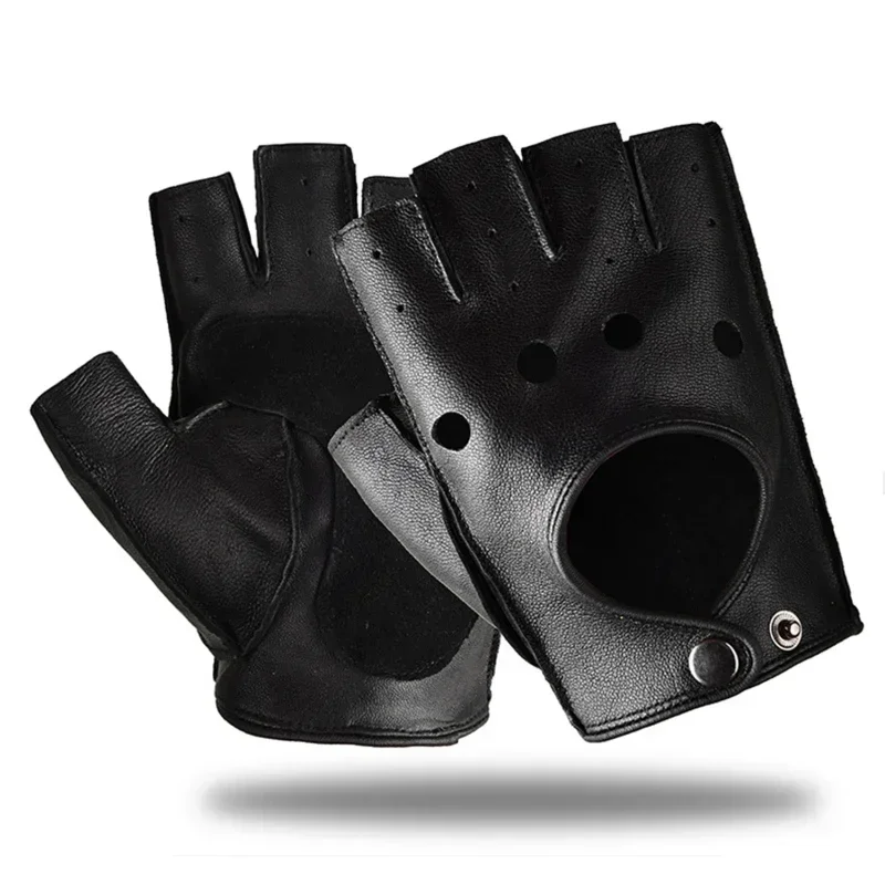 Guantes de cuero Pu sin dedos para hombre, manoplas de medio dedo para conducir, Fitness, motocicleta, ciclismo, piel de cabra, novedad