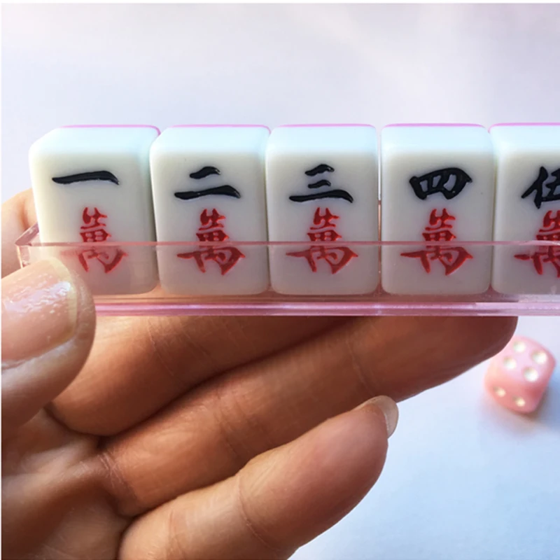 Mini 20# Pink Cute Small Travel Dormitory Portable Sparrow Solid hand rub household pocket carved mahjong 144pcs table game MJ59