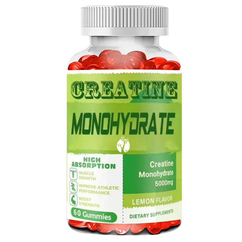 Creatine Monohydrate Gummies 5g for Men and Women - Sugar Free Chewable Supplement. 60 Lemon Gummies