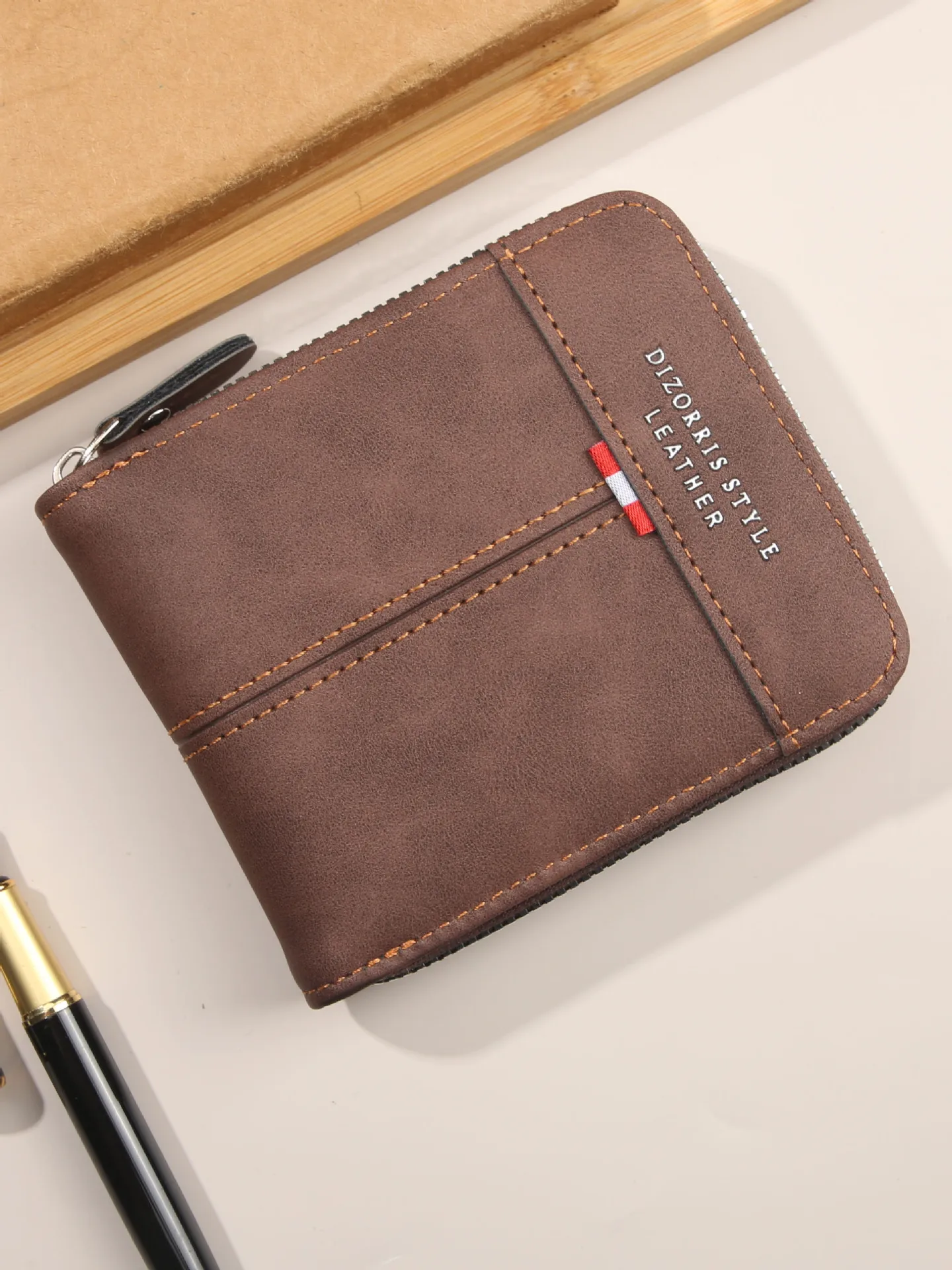 高品質ビジネスメンズショートウォレットジッパーマネーバッグカードホルダーPUレザー多機能カードスロットコインパース男性用