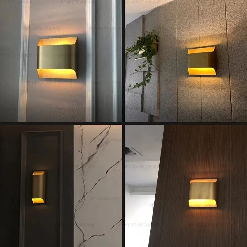 

Full copper wall lamp, light luxury, post-modern minimalist designer, creative living room, bedroom, staircase wall lamp