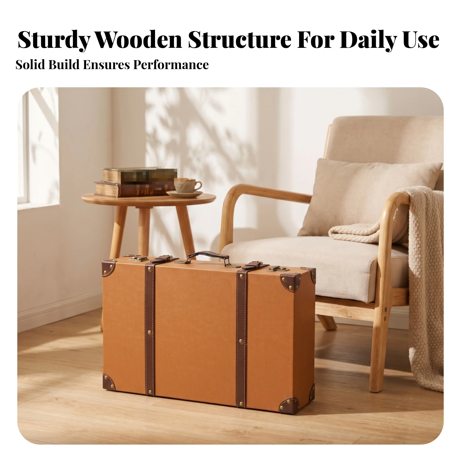 Vintage Trunk-Shaped Storage Box Leather-Like Finish Suitcase-Style Storage Box Memory Trunk Stitched Straps