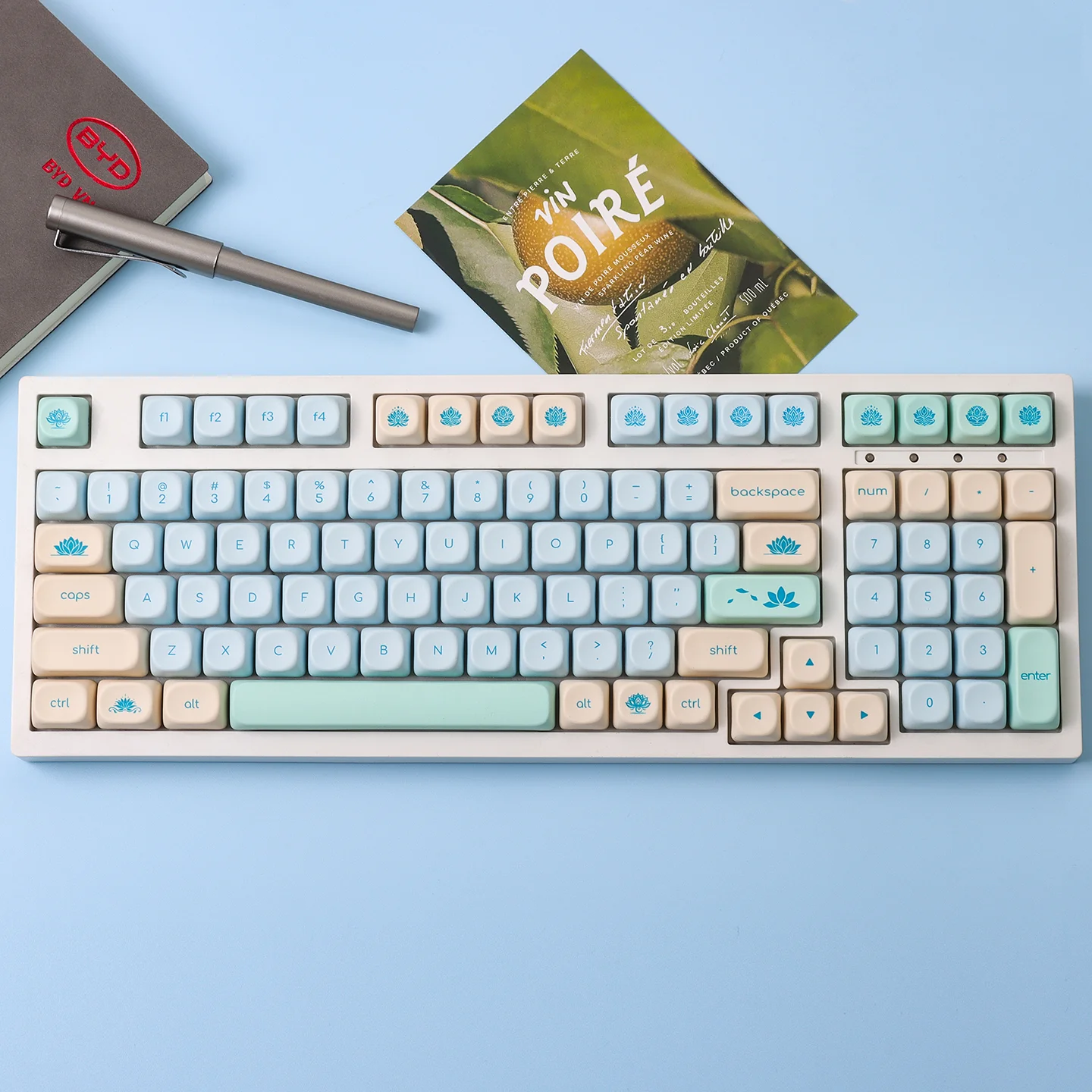 

Minimalist cute blue lotus keycap PBT hot sublimation moa ball cap mechanical keyboard magnetic axis keycap wooting