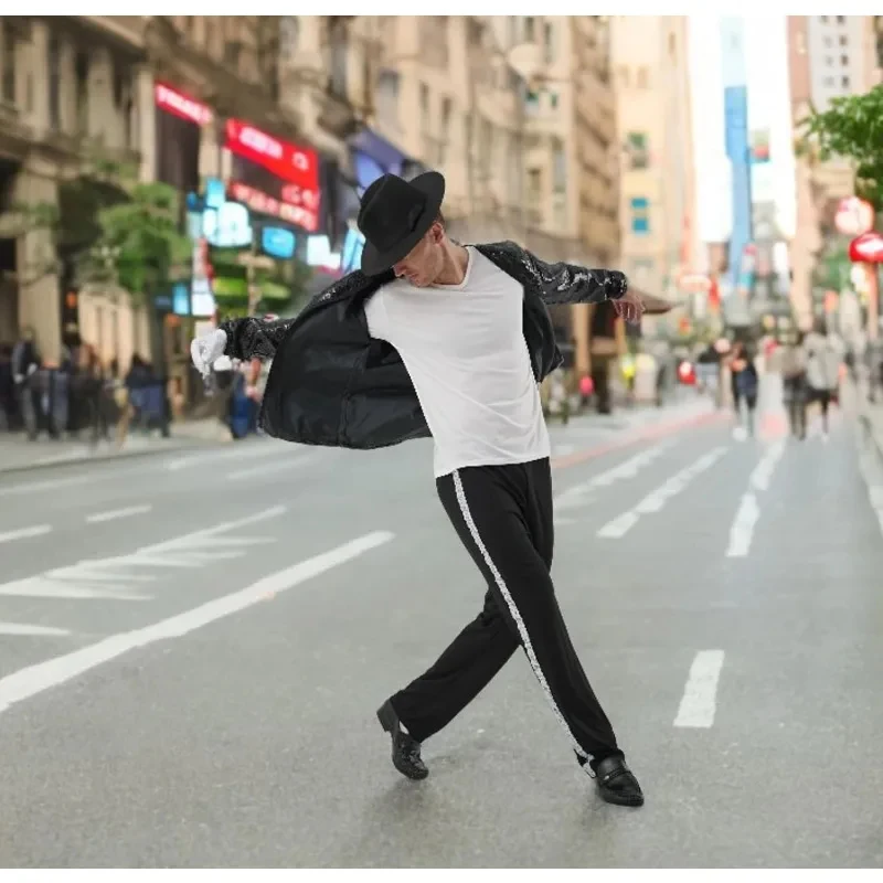 

◆2026MJ Michael Jackson Coat Billie Jean Jacket & Glove Modern Dance Cosplay Costume Adult & Kids Sequins Performance Costum◆…~