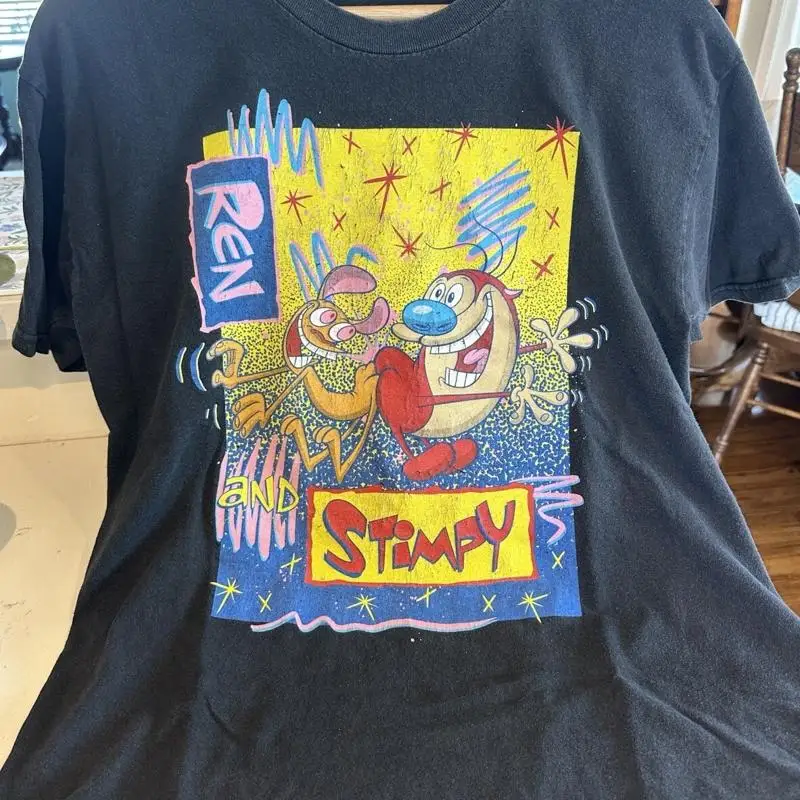 

Винтажная черная хлопковая футболка Ren And Stimpy всех размеров S 345XL 2Hrc120