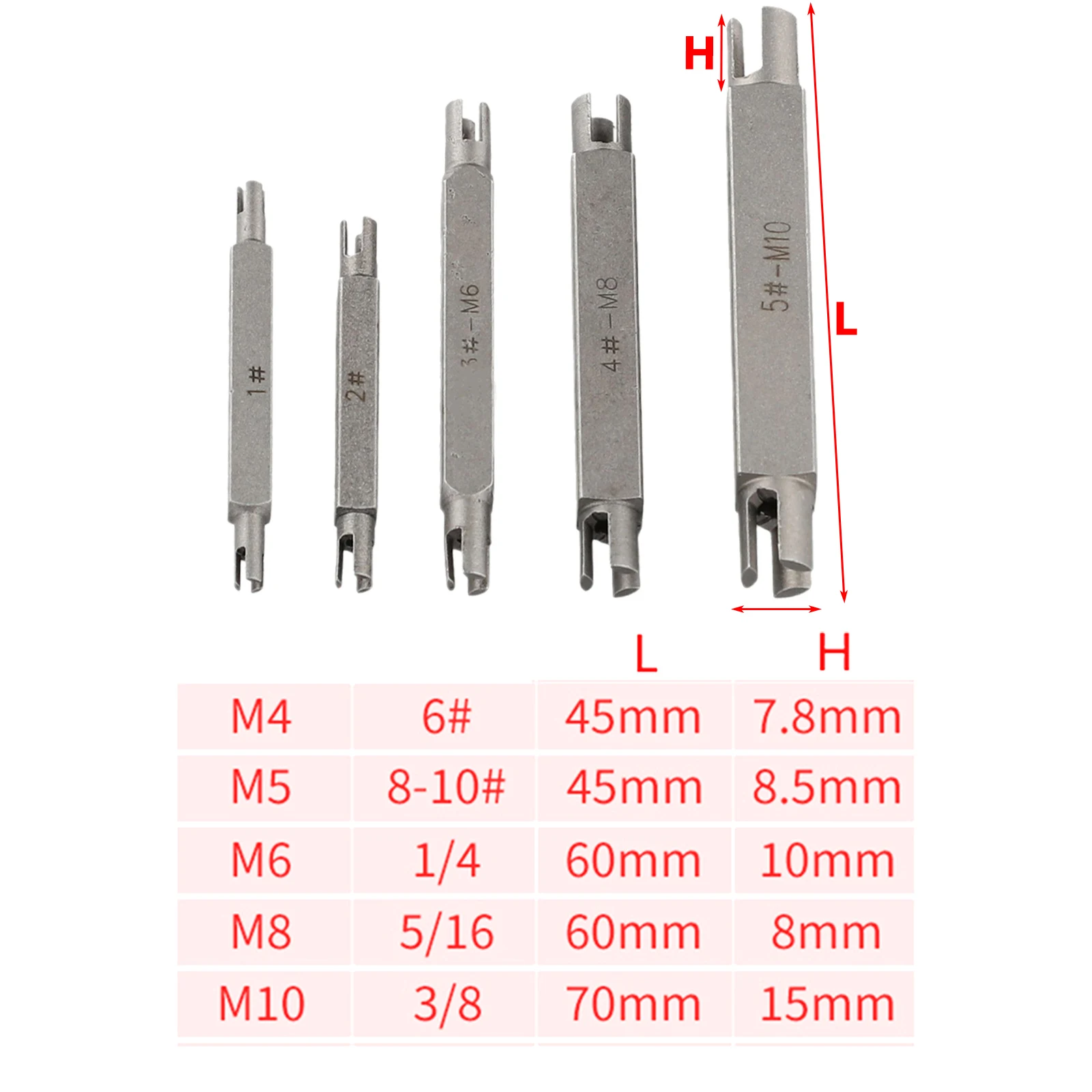 スクリュー抽出器セット,ダブルヘッド,壊れたヘッド,合金鋼,両端タップ,ハンドツール,m4,m5,m6,m8,m10,5個