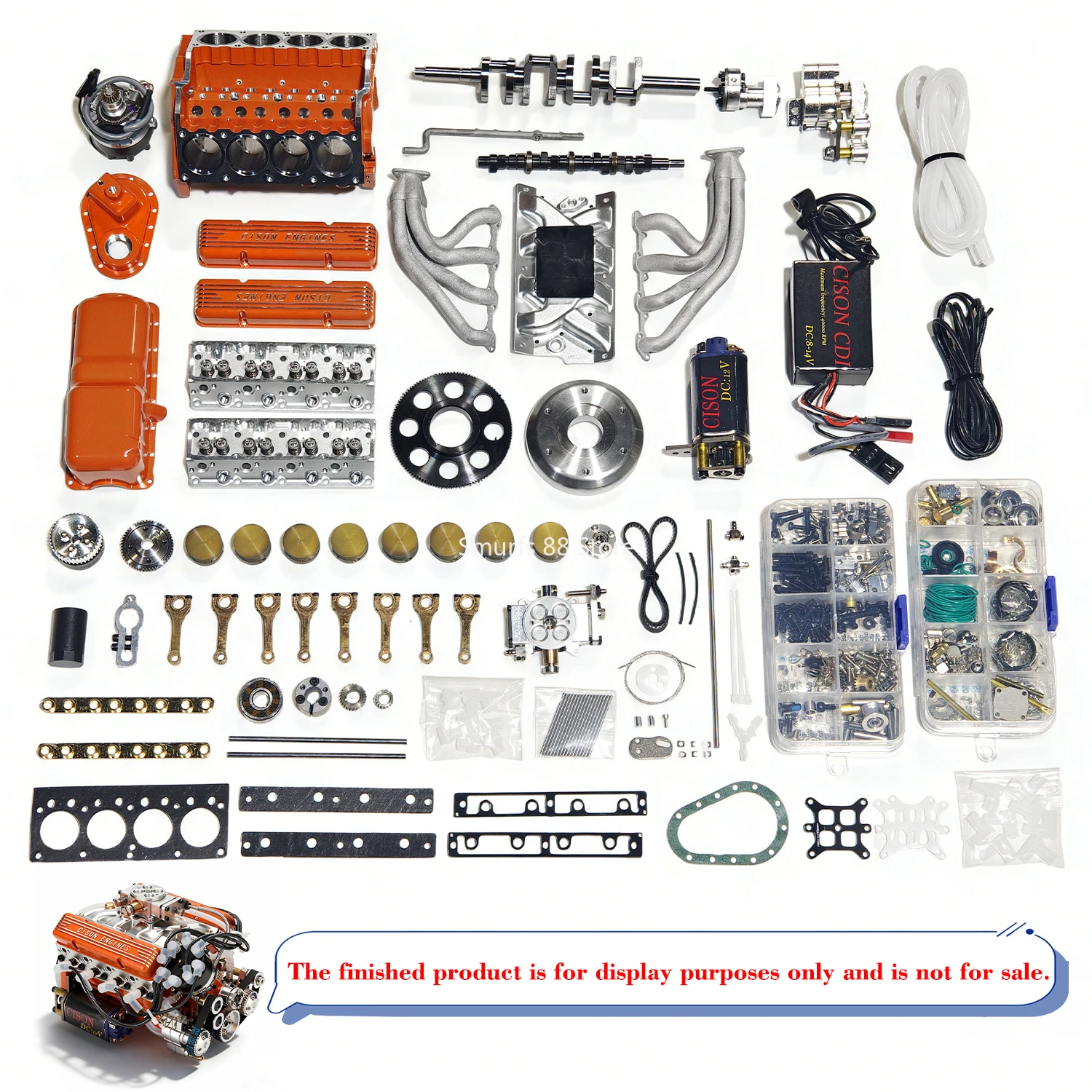 CISON V8 Engine Model Kit 1/8 44cc Four Stroke 8 Cylinder Internal Combustion Engine Model PRO Moveable Finished Product Toys