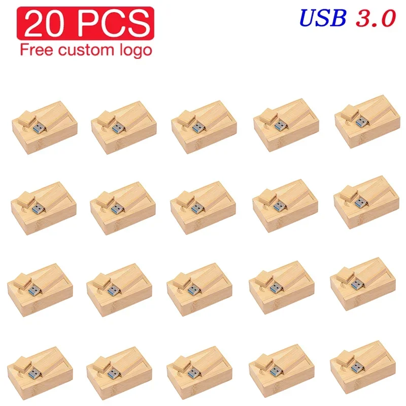 20 PCS LOT USB 3.0 Flash Drive 128GB Free Custom Logo Memory Stick 64GB Wooden Pretty Box Pen Drive 32GB Creative Gift USB Stick