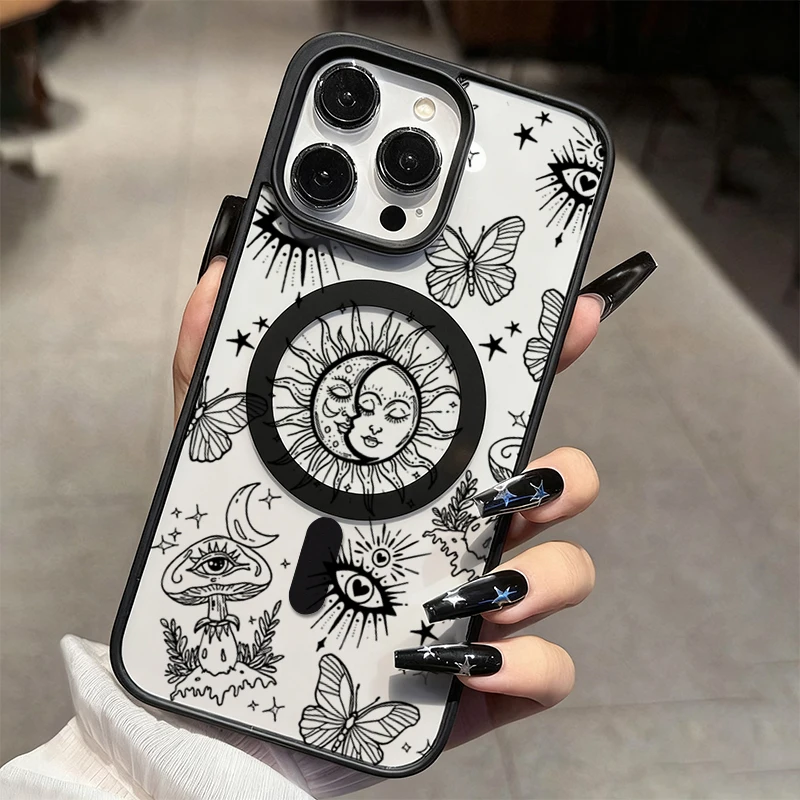 Creative Acrylic Sun Pattern Magnetic Wireless Charging Phone Case For iPhone 17 Pro Max 16 15 14 Plus 13 12 11 16E 17 Air Cover