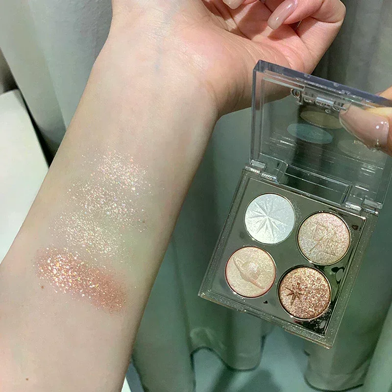 DIKALU Planetary Four-Color Glitter Eyeshadow Palette: Aurora Purple Metallic Baked Powder Highlighter Eyeshadow Makeup