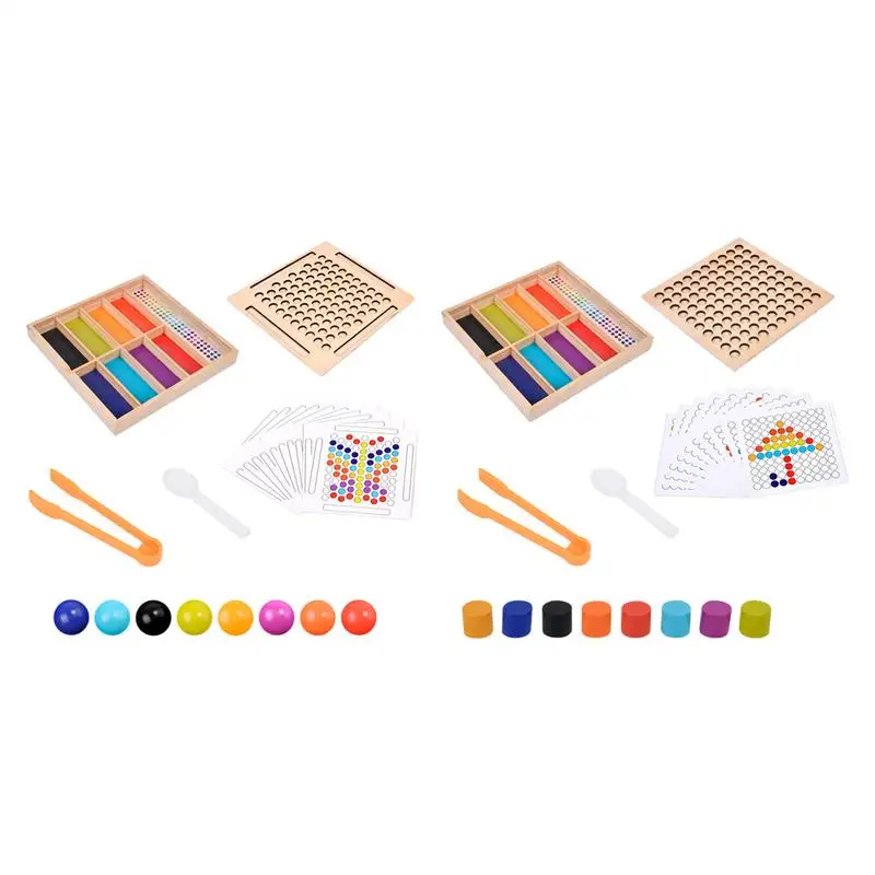 

Wooden Board Bead Game Bead Matching Game Parent-child Interaction Attention Training Rainbow Beads For Kid's Early Education