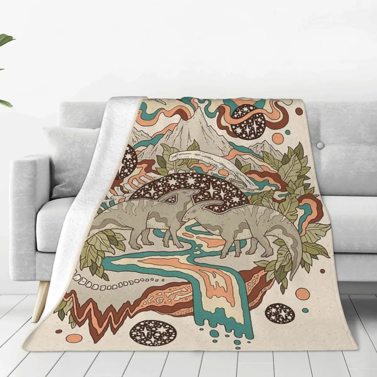 Lost Portal Parasaurolophus Rainbow Palette Dinosaur Blankets Flannel Sofa Throw Blankets For Home Travel Throws Bedspread Quilt