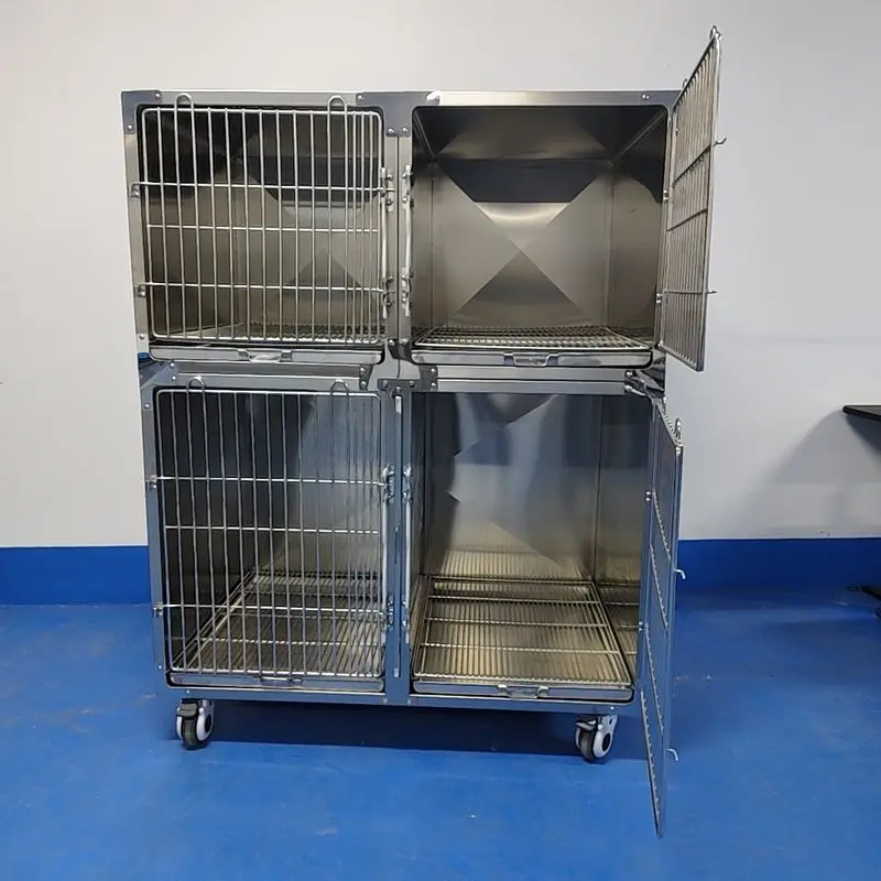 S&W PET Stainless Steel Simple 4-Tier Bird Cage Auto Lock Detachable Panel Mobile Vet Clinic/Pet Store Cage Indoor/Outdoor