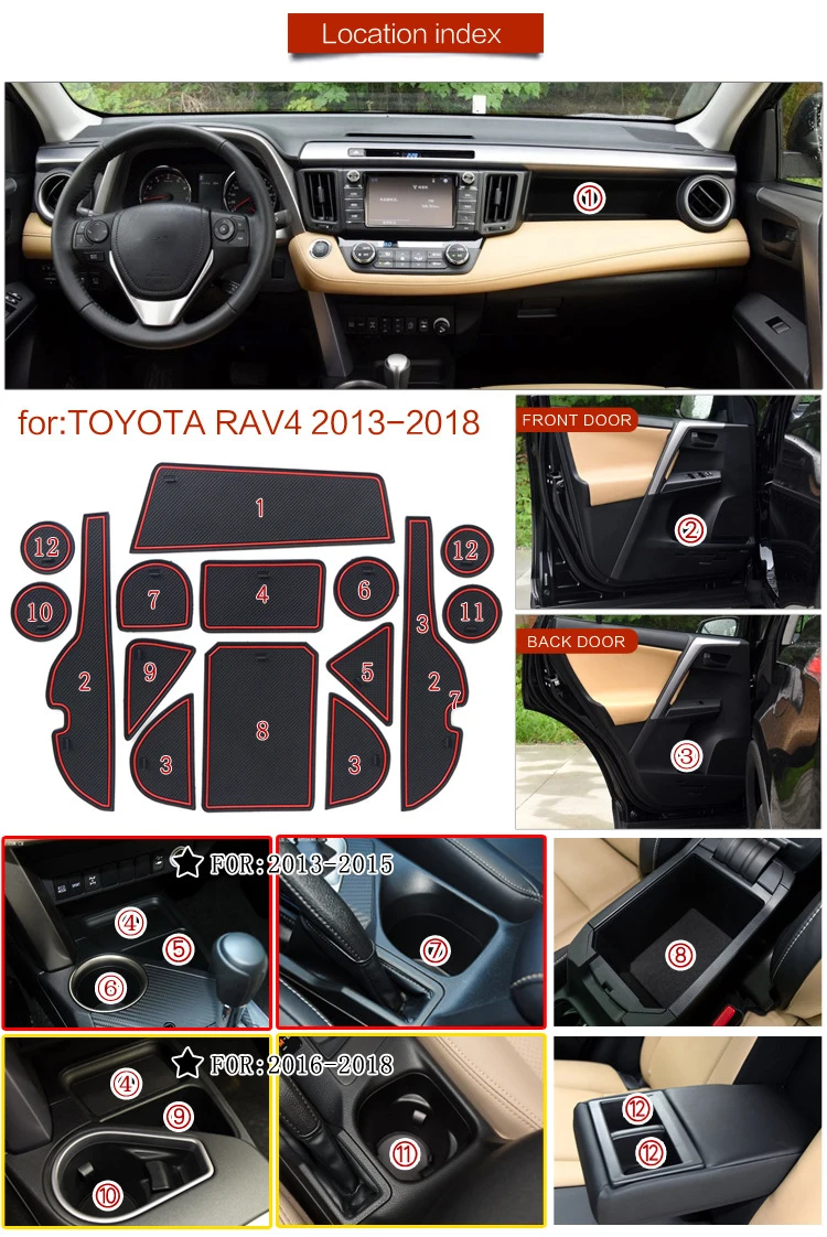 Anti-slip Rubber Mat Groove Cup for Toyota RAV4 XA40 2013~2018 2015 2016 Dust-proof Gate Slot Coaster Car Stickers Accessories