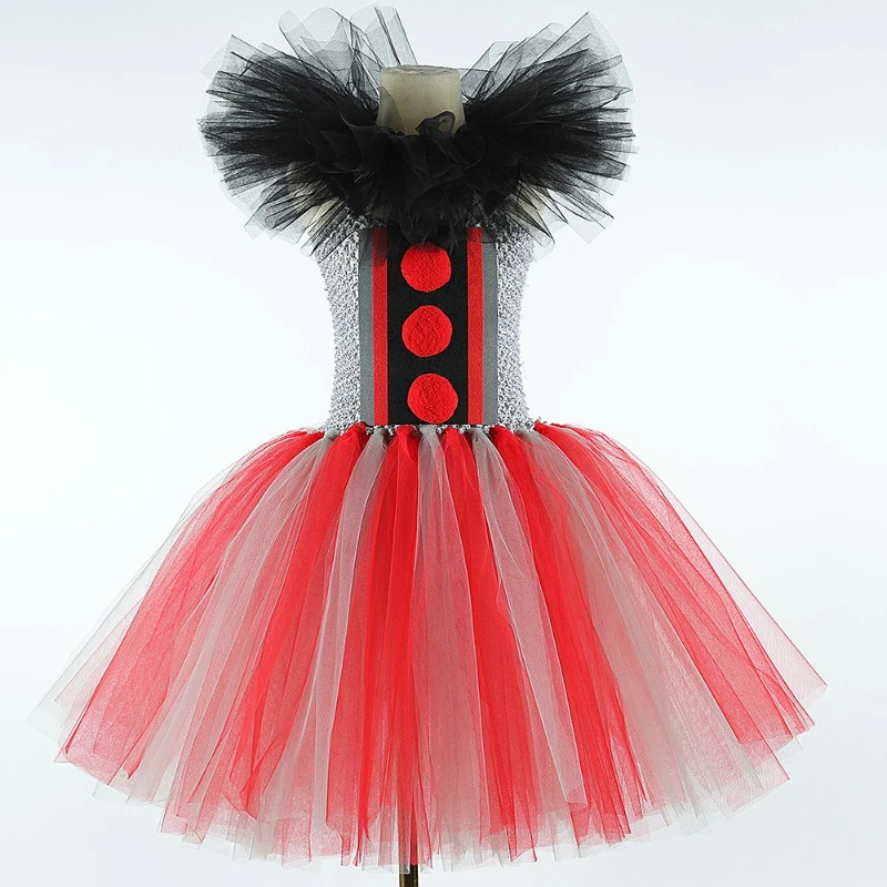 Girls Scary Killer Clown Costume for Halloween Tutu Dress Outfit Creepy Joker Costumes Toddler Kids Carnival Party Tulle Dresses