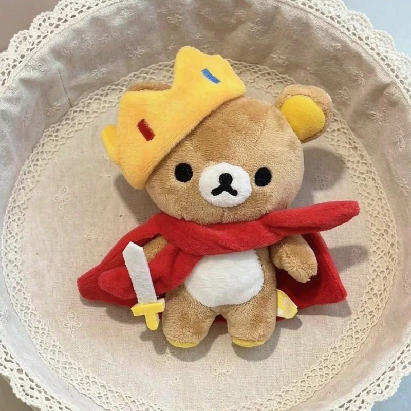 King Rilakkuma Plush Pendant Kawaii Pilot Bear Keychain Stuffed Doll Bag Charm Keychain Xmas Birthday Gifts 13CM