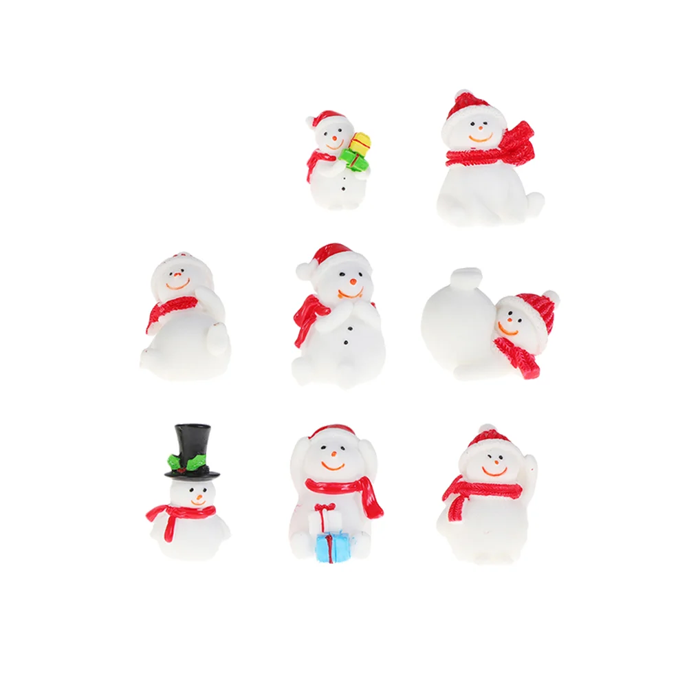 

8 Pcs Christmas Ornaments Craft Desktop Resin Decorations Microlandscape Miniature Snowman Shape