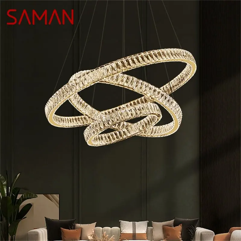 SAMAN Modern Luxury Pendant Lamp LED Fixtures Decorative Round Crystal Lighting Chandelier For Living Room Bedroom Hotel