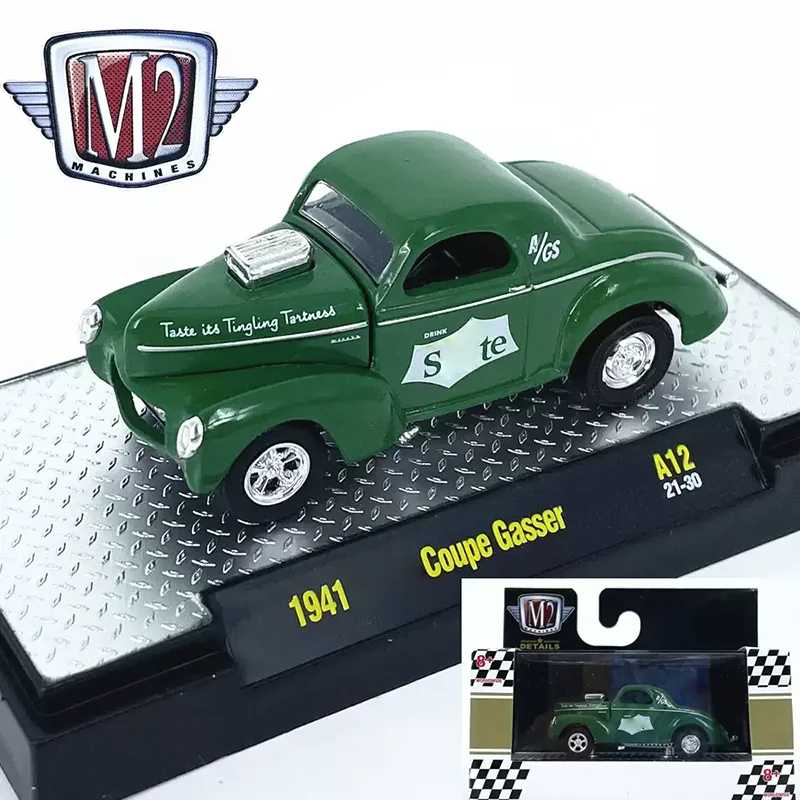 M2 Diecast Alloy 1/64 1941 Coupe Gasser Car Model Regular/Green Wheel Version Collection Static Display Ornament Toy Gift