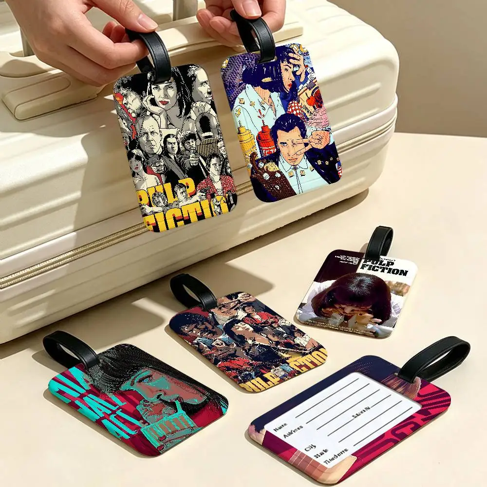 Classic Movie Poster Pulp Fiction PVC Waterproof Luggage Tag Anti lost Information Card Cover For Student Bag Travel Suitcase