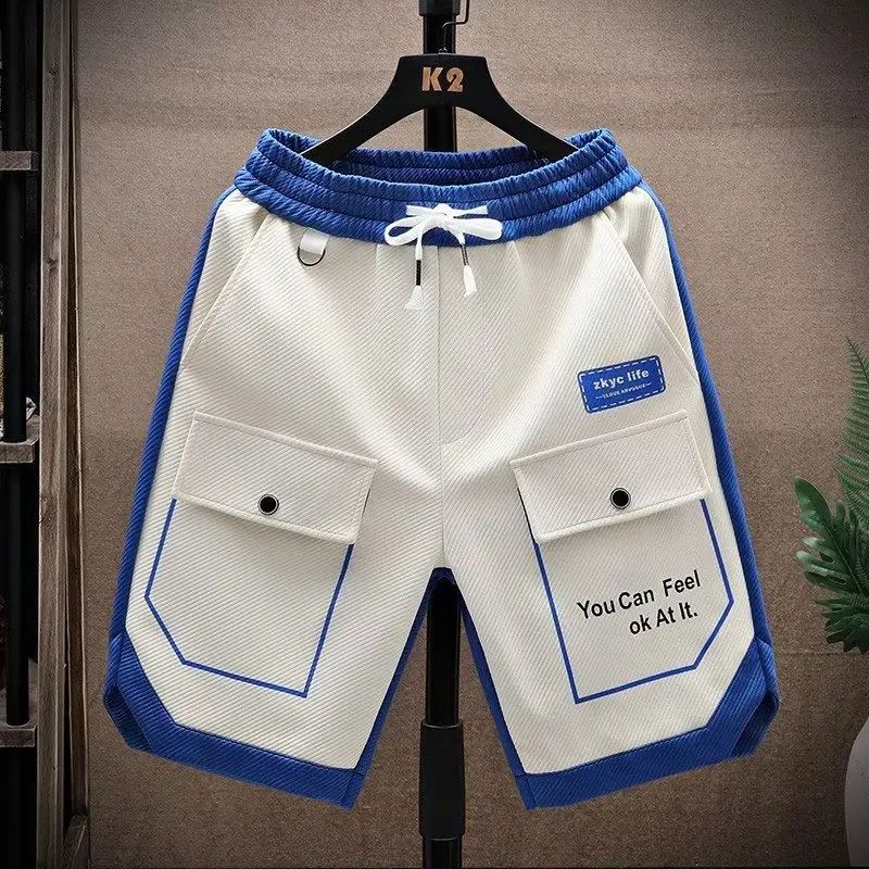 Pantalones cortos informales para hombre, Shorts coreanos de sarga azul de alta calidad con letras bordadas, ropa deportiva a la moda, verano, 2023