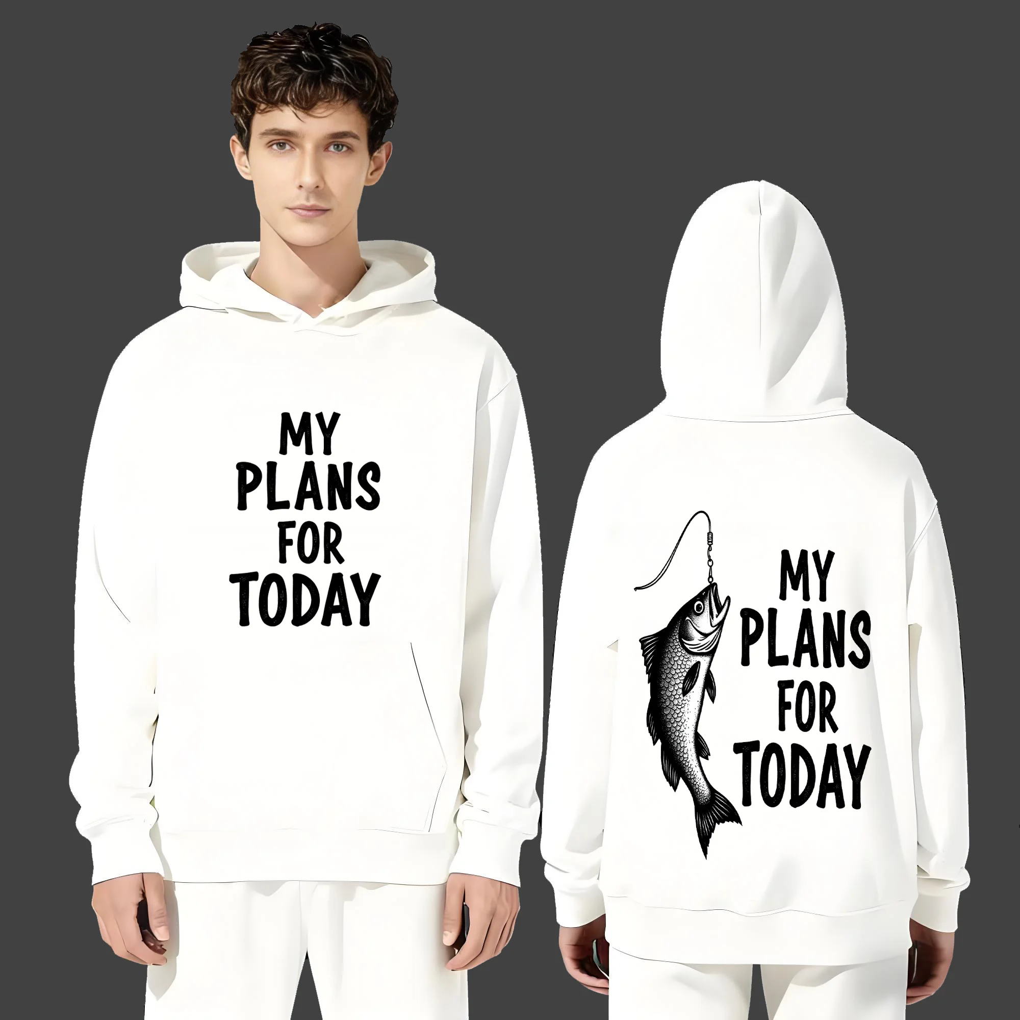 

Новейшая модная повседневная толстовка с капюшоном весом 330 г для мужчин и женщин в 2025 году с принтами в виде букв и соленой рыбы.